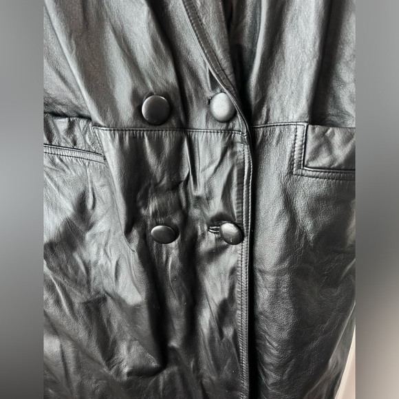 Vintage 80’s Maurices Leather Trench Coat Women's Unisex Size XL Black - Picture 4 of 14